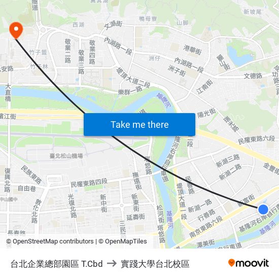 台北企業總部園區 T.Cbd to 實踐大學台北校區 map