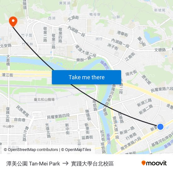 潭美公園 Tan-Mei Park to 實踐大學台北校區 map