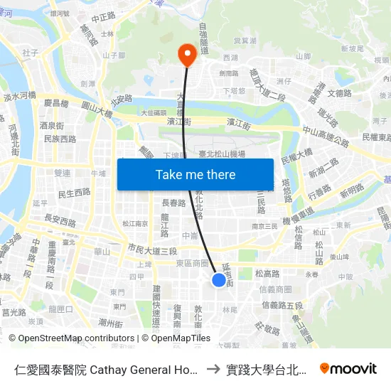 仁愛國泰醫院 Cathay General Hospital to 實踐大學台北校區 map