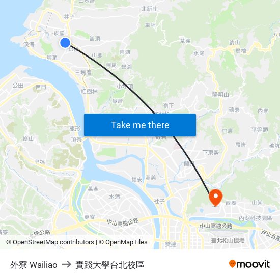 外寮 Wailiao to 實踐大學台北校區 map