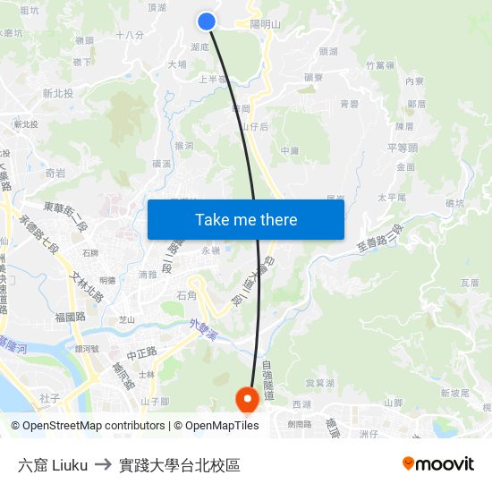 六窟 Liuku to 實踐大學台北校區 map