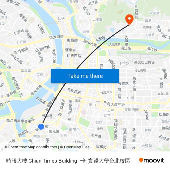 時報大樓 Chian Times Building to 實踐大學台北校區 map