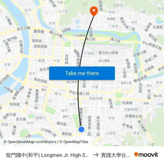 龍門國中(和平) Longmen Jr. High School(Heping) to 實踐大學台北校區 map