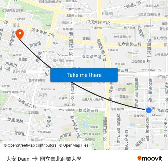 大安 Daan to 國立臺北商業大學 map