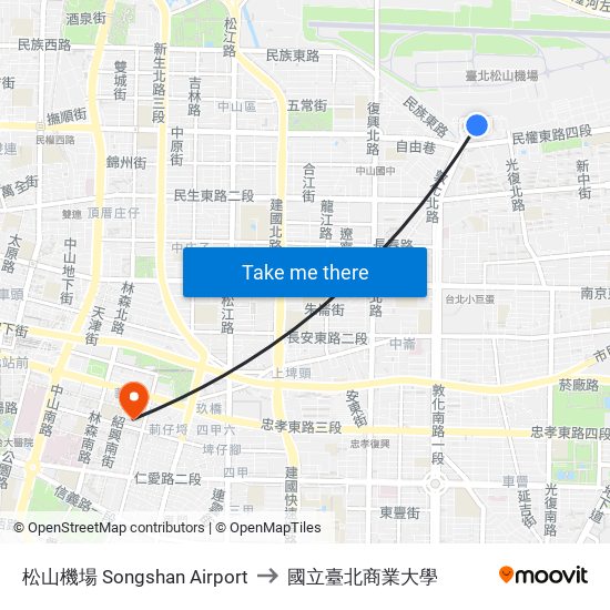 松山機場 Songshan Airport to 國立臺北商業大學 map
