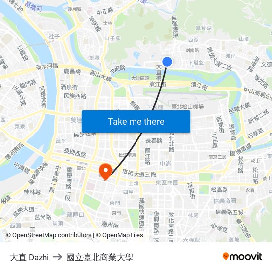大直 Dazhi to 國立臺北商業大學 map