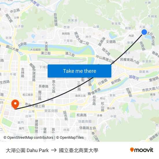 大湖公園 Dahu Park to 國立臺北商業大學 map
