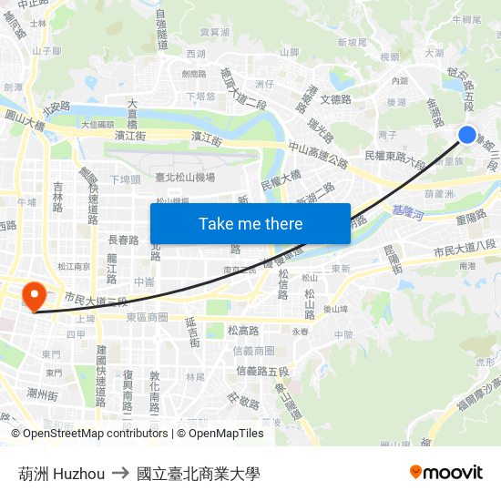 葫洲 Huzhou to 國立臺北商業大學 map
