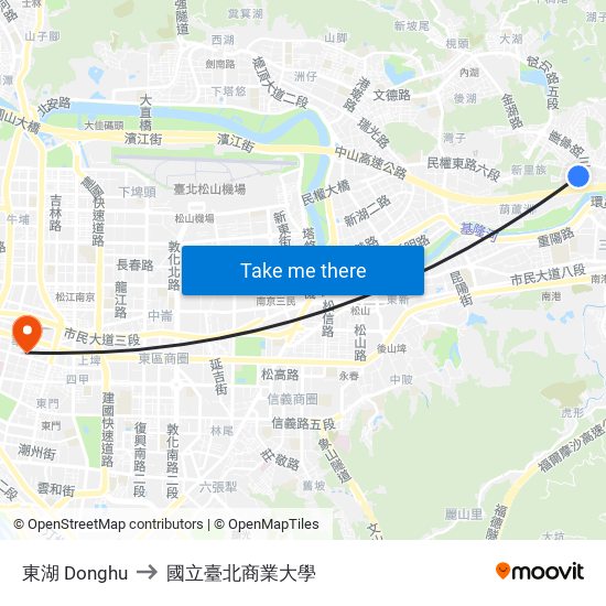 東湖 Donghu to 國立臺北商業大學 map