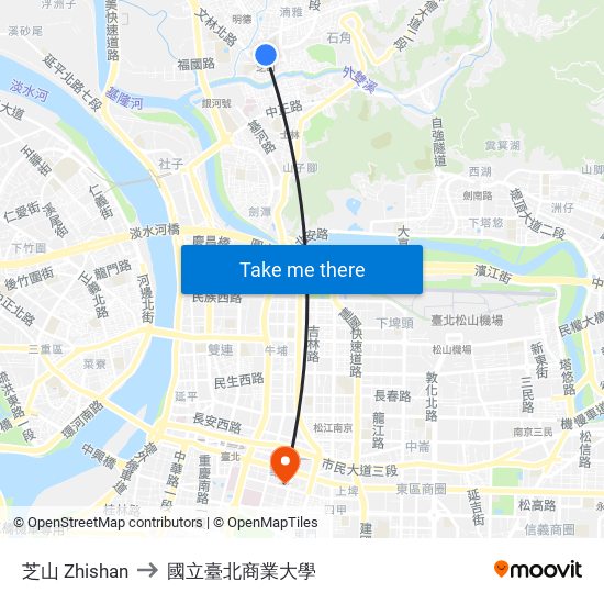 芝山 Zhishan to 國立臺北商業大學 map