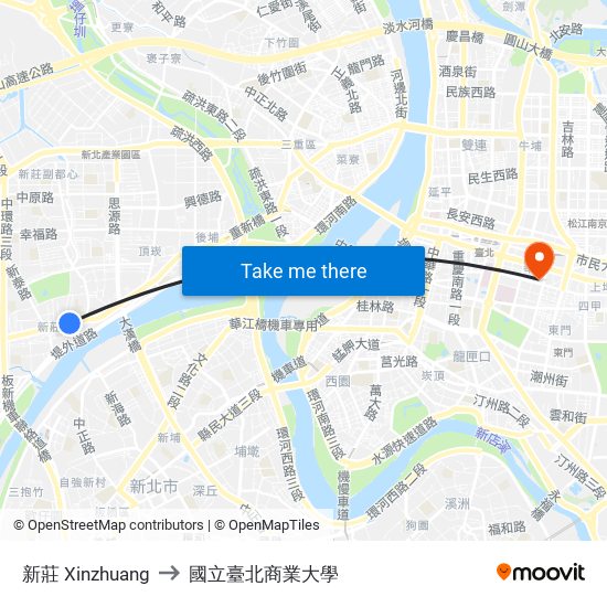 新莊 Xinzhuang to 國立臺北商業大學 map
