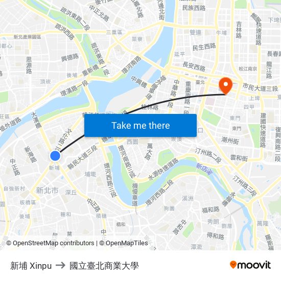 新埔 Xinpu to 國立臺北商業大學 map