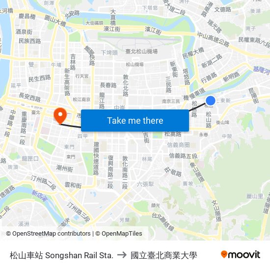 松山車站 Songshan Rail Sta. to 國立臺北商業大學 map