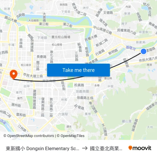 東新國小 Dongxin Elementary School to 國立臺北商業大學 map