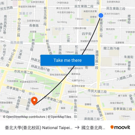 臺北大學(臺北校區) National Taipei University to 國立臺北商業大學 map