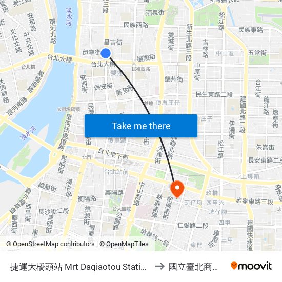 捷運大橋頭站 Mrt Daqiaotou Station Station to 國立臺北商業大學 map