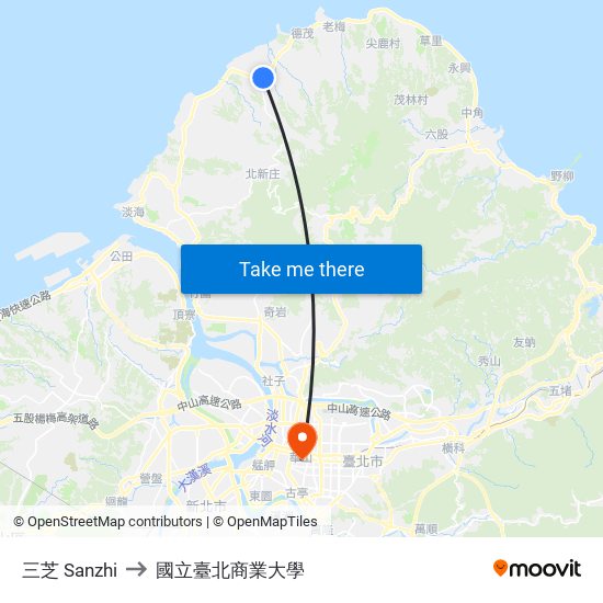 三芝 Sanzhi to 國立臺北商業大學 map