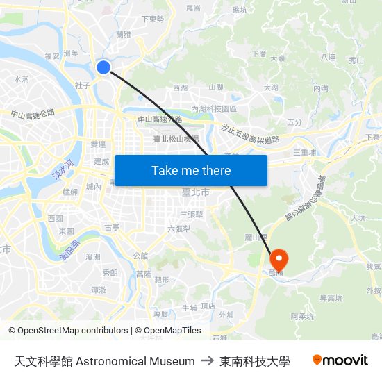 天文科學館 Astronomical Museum to 東南科技大學 map