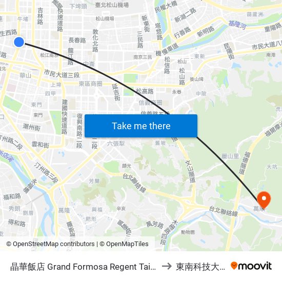晶華飯店 Grand Formosa Regent Taipei to 東南科技大學 map