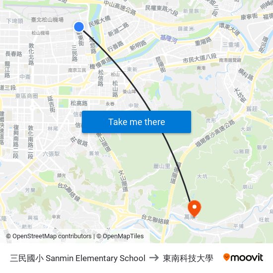 三民國小 Sanmin Elementary School to 東南科技大學 map