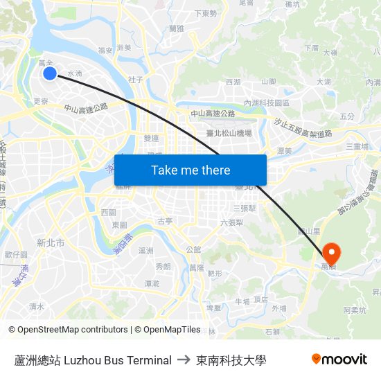 蘆洲總站 Luzhou Bus Terminal to 東南科技大學 map