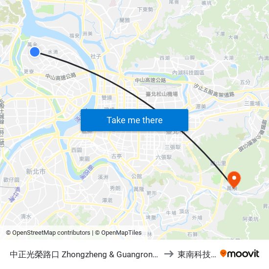 中正光榮路口 Zhongzheng & Guangrong Intersection to 東南科技大學 map