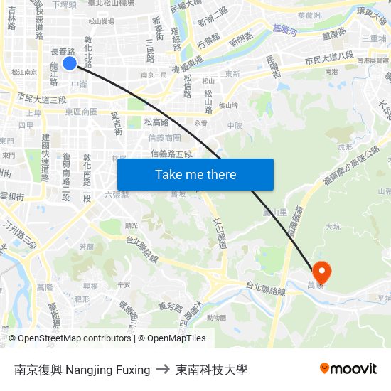 南京復興 Nangjing Fuxing to 東南科技大學 map