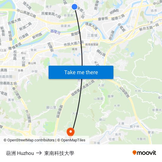 葫洲 Huzhou to 東南科技大學 map