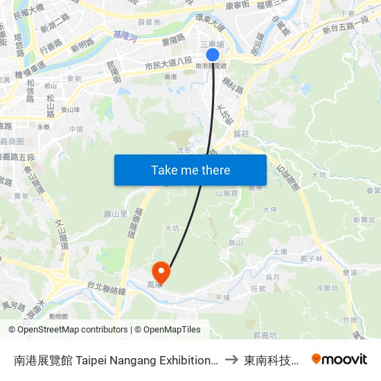 南港展覽館 Taipei Nangang Exhibition Center to 東南科技大學 map