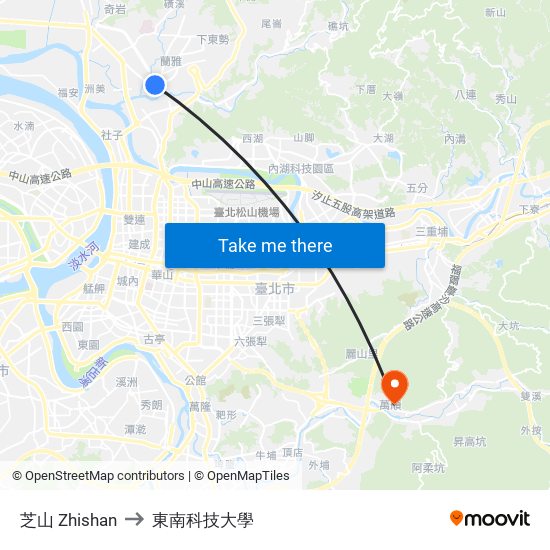 芝山 Zhishan to 東南科技大學 map
