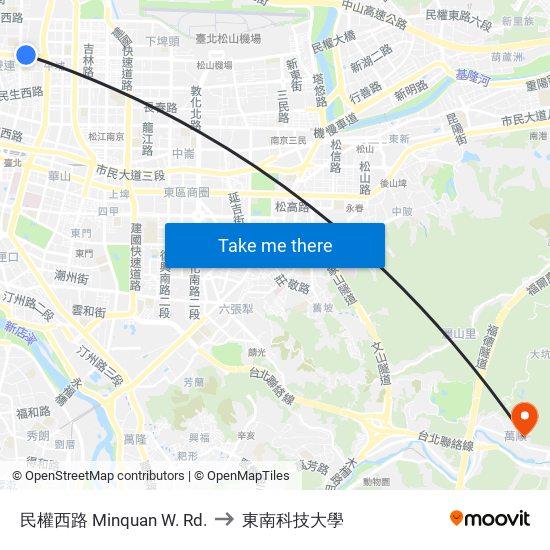 民權西路 Minquan W. Rd. to 東南科技大學 map