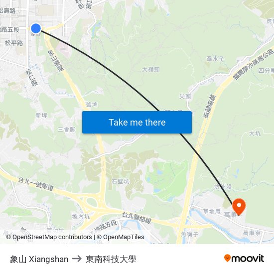 象山 Xiangshan to 東南科技大學 map