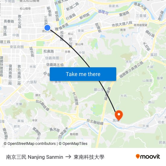 南京三民 Nanjing Sanmin to 東南科技大學 map