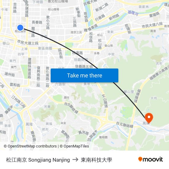 松江南京 Songjiang Nanjing to 東南科技大學 map