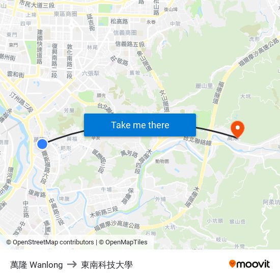 萬隆 Wanlong to 東南科技大學 map
