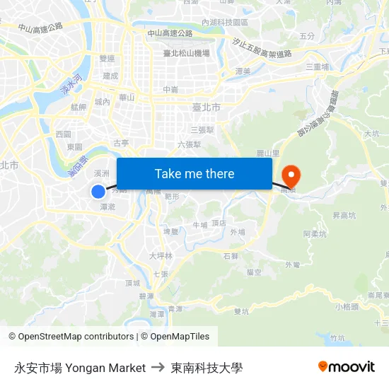 永安市場 Yongan Market to 東南科技大學 map
