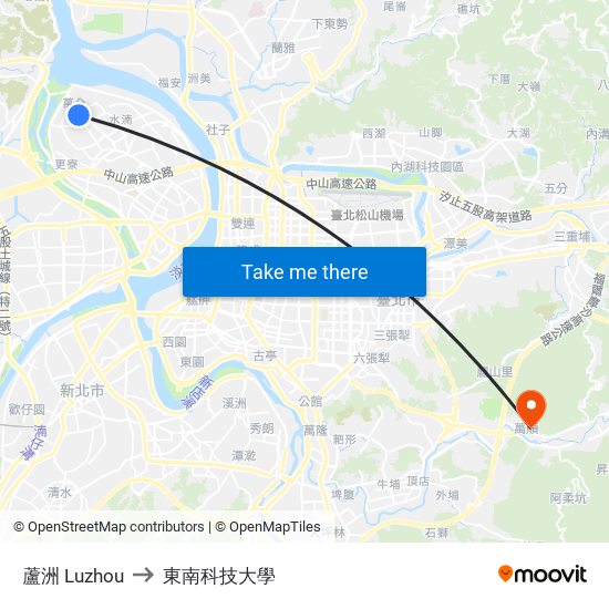 蘆洲 Luzhou to 東南科技大學 map