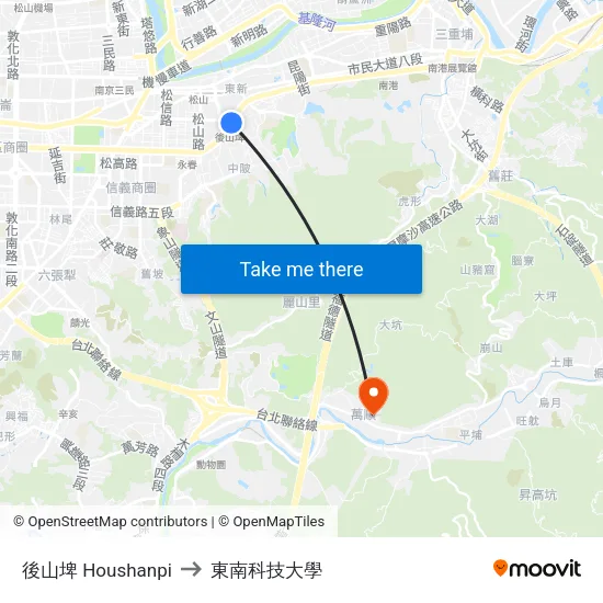後山埤 Houshanpi to 東南科技大學 map