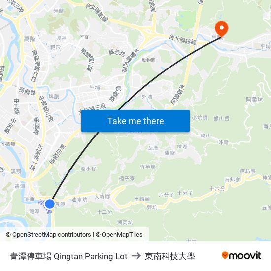 青潭停車場 Qingtan Parking Lot to 東南科技大學 map