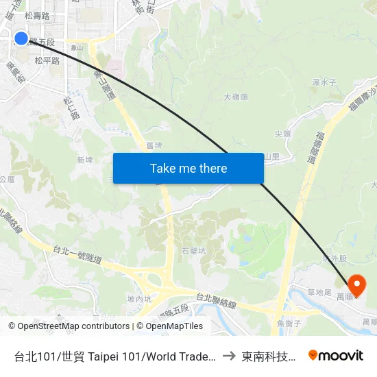 台北101/世貿 Taipei 101/World Trade Center to 東南科技大學 map