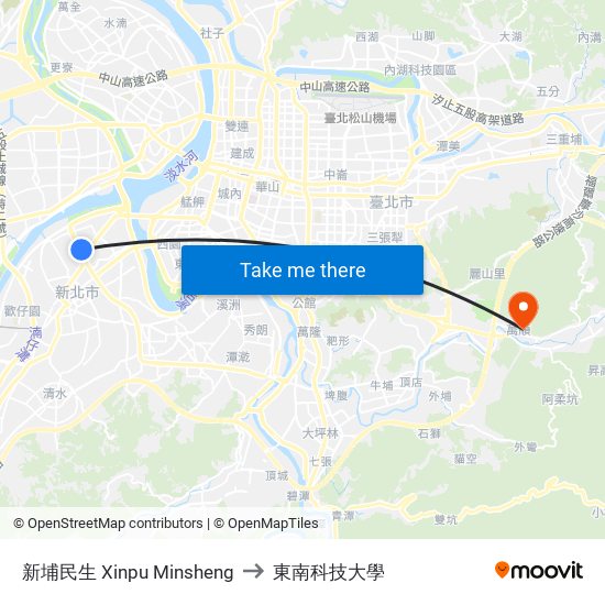 新埔民生 Xinpu Minsheng to 東南科技大學 map