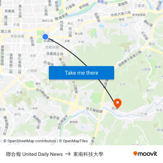聯合報 United Daily News to 東南科技大學 map