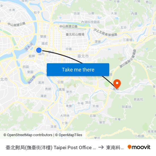 臺北郵局(撫臺街洋樓) Taipei Post Office (Futai Street Mansion) to 東南科技大學 map