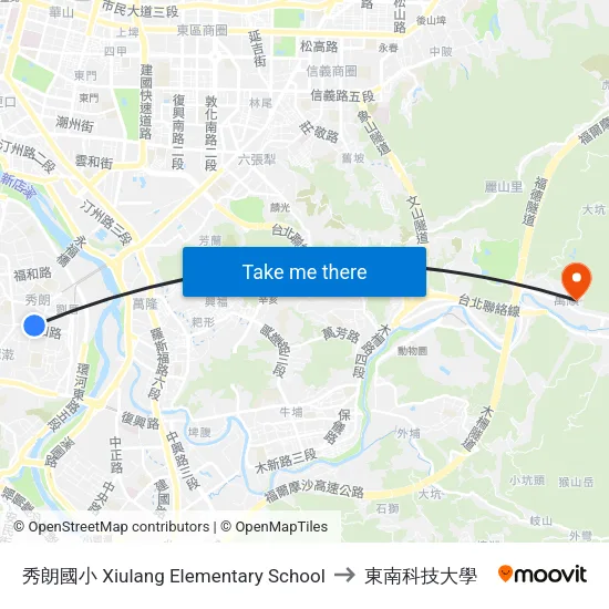 秀朗國小 Xiulang Elementary School to 東南科技大學 map
