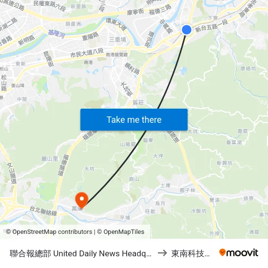 聯合報總部 United Daily News Headquarters to 東南科技大學 map