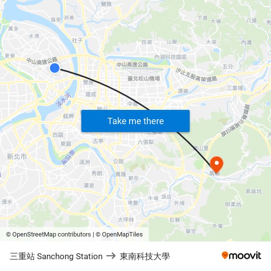 三重站 Sanchong Station to 東南科技大學 map