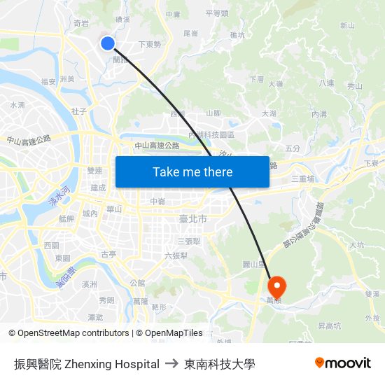 振興醫院 Zhenxing Hospital to 東南科技大學 map