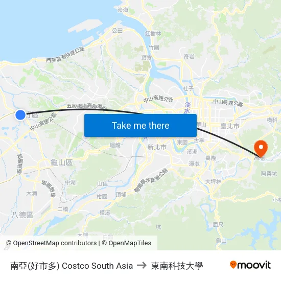 南亞(好市多) Costco South Asia to 東南科技大學 map