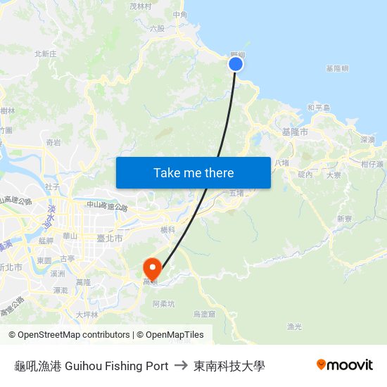 龜吼漁港 Guihou Fishing Port to 東南科技大學 map