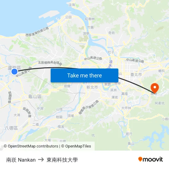 南崁 Nankan to 東南科技大學 map